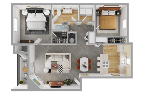 Floor plan for 2 beds, 1 bath, 921 sqft